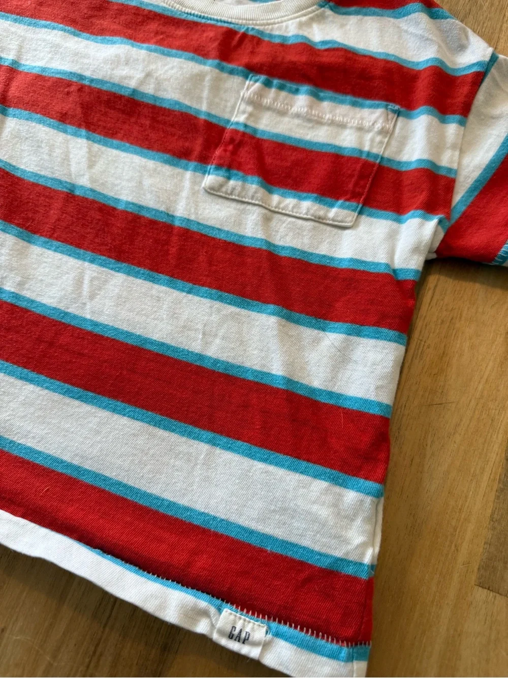 Baby Gap Toddler Boys Striped Pocket T-Shirt 3 Years | Red White Blue Cotton Tee